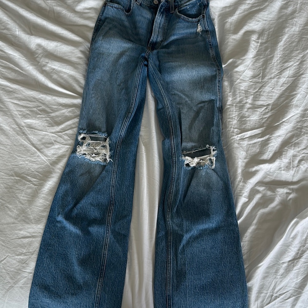 Abercrombie and Fitch high rise, baggy flared jeans
